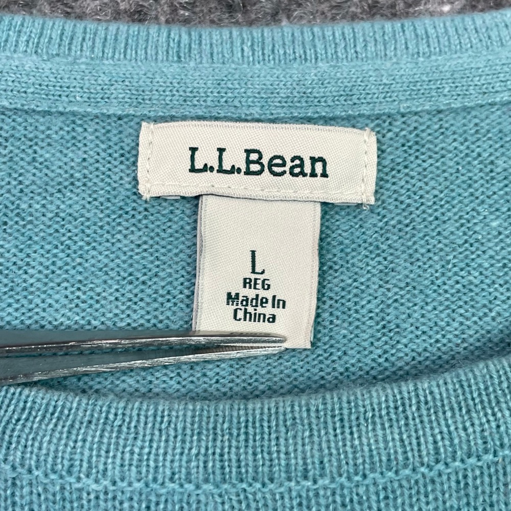 LL Bean Cashmere Sweater Women Large Blue Crew Neck Long Sleeve Pullover Travel - Picture 3 of 11